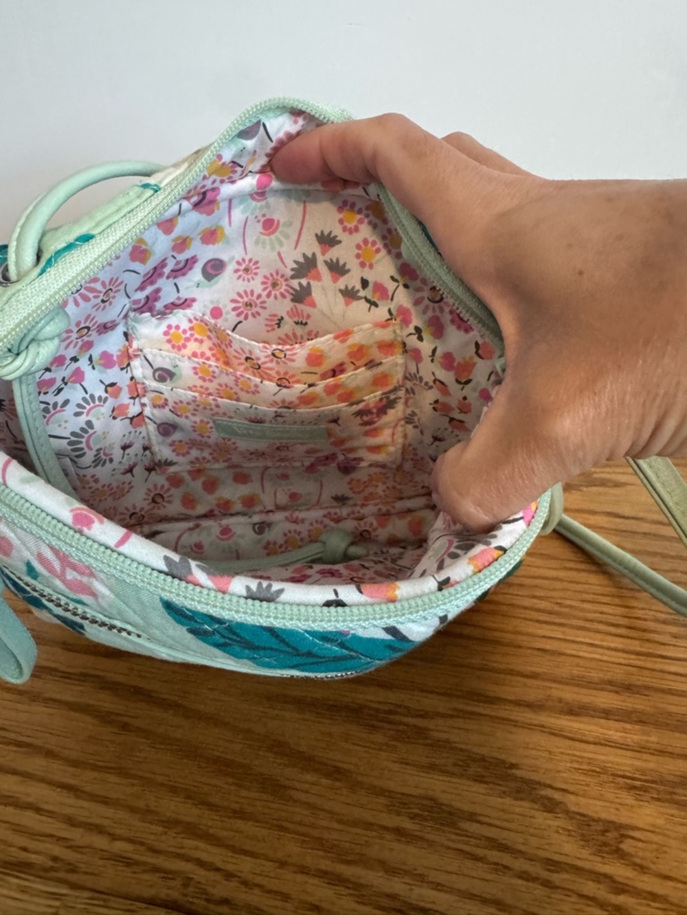 Vera Bradley Mint Floral Quilted Crossbody with Teal & Pink Accents - Picture 4 of 8
